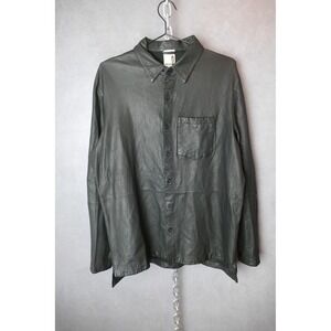 BALDWIN Men Black Leather Button Down Shirt Long Sleeve‎ Casual Size Medium
